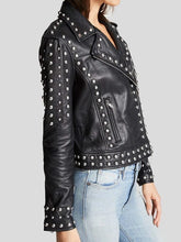 Load image into Gallery viewer, Womens Black Studded Leather Jacket
