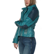 Load image into Gallery viewer, Women’s Teal Leather Biker Jacket
