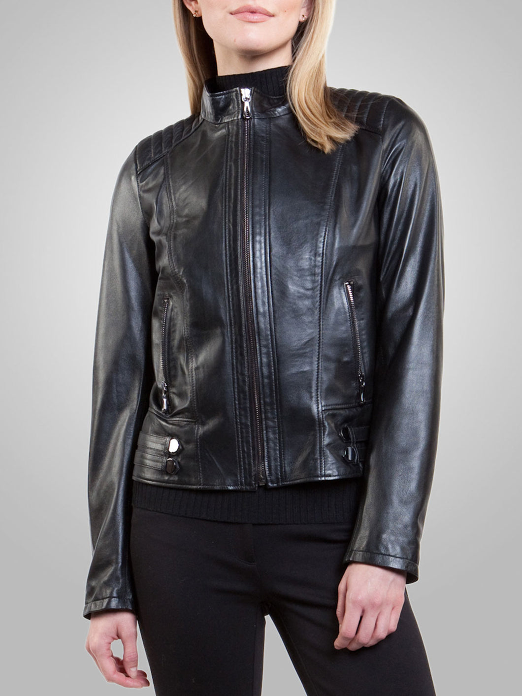 Womens Dashing Zipper Leather Biker Jacket