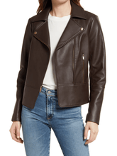 Load image into Gallery viewer, Womens Brown Motercycle Leather Jacket – Boneshia
