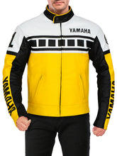 Load image into Gallery viewer, Yamaha Yellow Biker Leather Jacket - Boneshia.com
