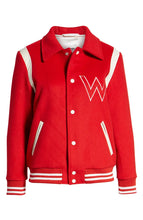 Load image into Gallery viewer, Womens Bright Red Varsity Jacket - Boneshia
