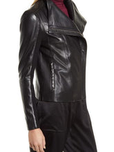 Load image into Gallery viewer, Black Lapel Collar Leather Jacket For Womens
