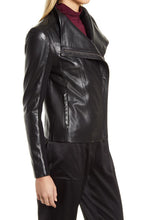 Load image into Gallery viewer, Black womens Biker Lapel collar Leather jacket - Boneshia
