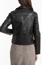 Load image into Gallery viewer, womens asymmetrical style biker Leather  jacket in Black - Boneshia
