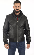 Load image into Gallery viewer, Men&#39;s Pitch Black Bomber Leather Jacket
