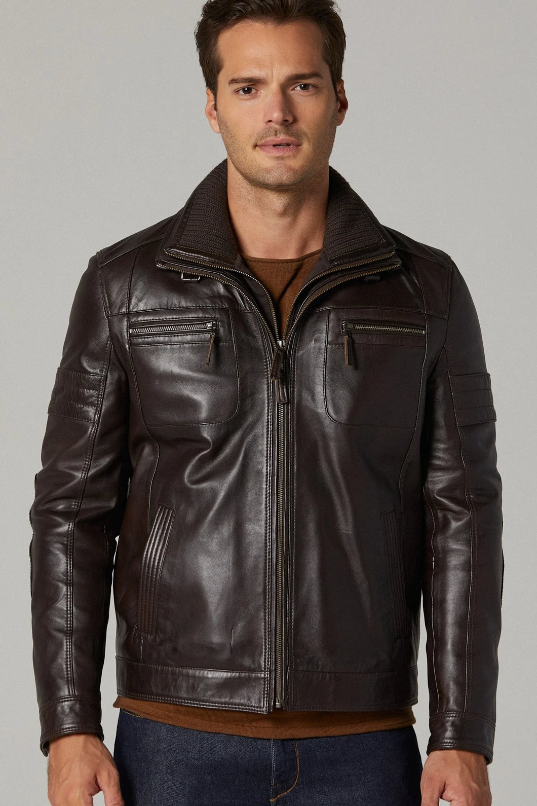 Dark Brown Men’s Leather Jacket - Boneshia