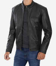 Load image into Gallery viewer, Mens Black Snap Button Collar Jacket
