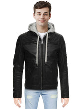 Load image into Gallery viewer, Men Black Hood Leather Jacket
