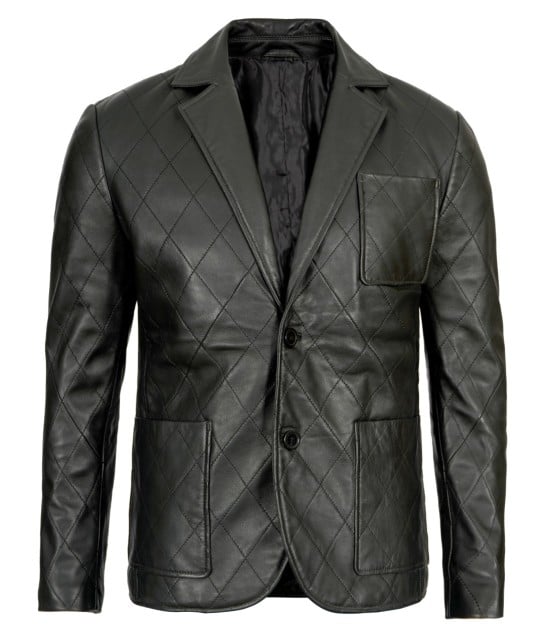 Men Black Quilted Leather Blazer