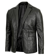 Load image into Gallery viewer, Men Black Quilted Leather Blazer

