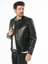 Load image into Gallery viewer, Men&#39;s Black Leather Moto Jacket – Boneshia
