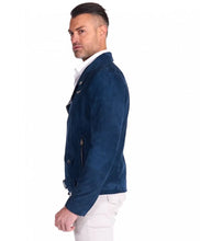 Load image into Gallery viewer, Genuine Blue Motorcycle Suede Leather Jacket for Men
