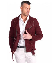 Load image into Gallery viewer, Genuine Red Suede Leather Moto Jacket for Men
