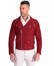 Load image into Gallery viewer, Genuine Red Motorcycle Suede Leather Jacket for Men
