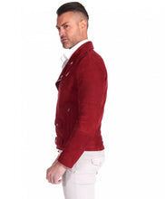 Load image into Gallery viewer, Genuine Red Motorcycle Suede Leather Jacket for Men
