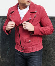 Load image into Gallery viewer, Genuine Red Suede Leather Jacket for Men
