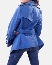Load image into Gallery viewer, Womens Blue Designer Leather Jacket
