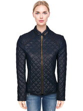 Load image into Gallery viewer, Women Navy Quilted Leather Jacket
