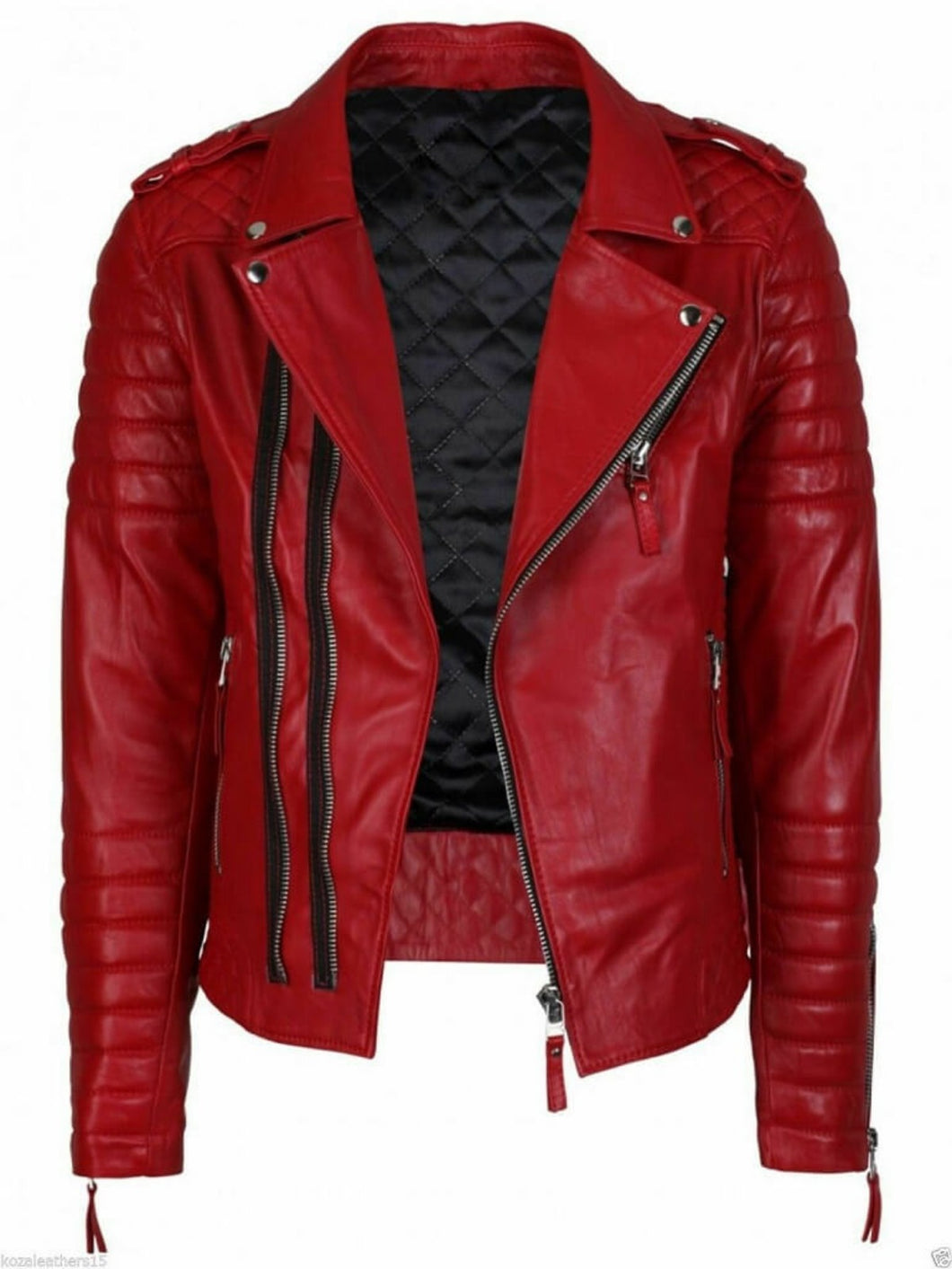 Mens Red Leather Biker Jacket