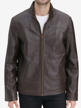 Load image into Gallery viewer, Brown Biker Mens Leather Jacket
