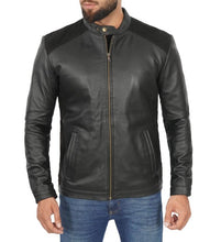 Load image into Gallery viewer, Men&#39;s Black Cafe Racer Real Leather Jacket
