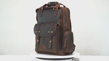 Load and play video in Gallery viewer, Men Full Grain 15.6 Inch Laptop Leather Backpack
