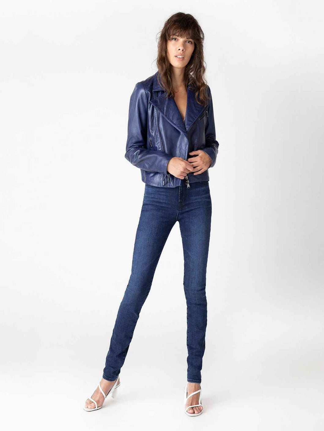 Sky Blue Women Asymmetrical Leather Jacket – Boneshia