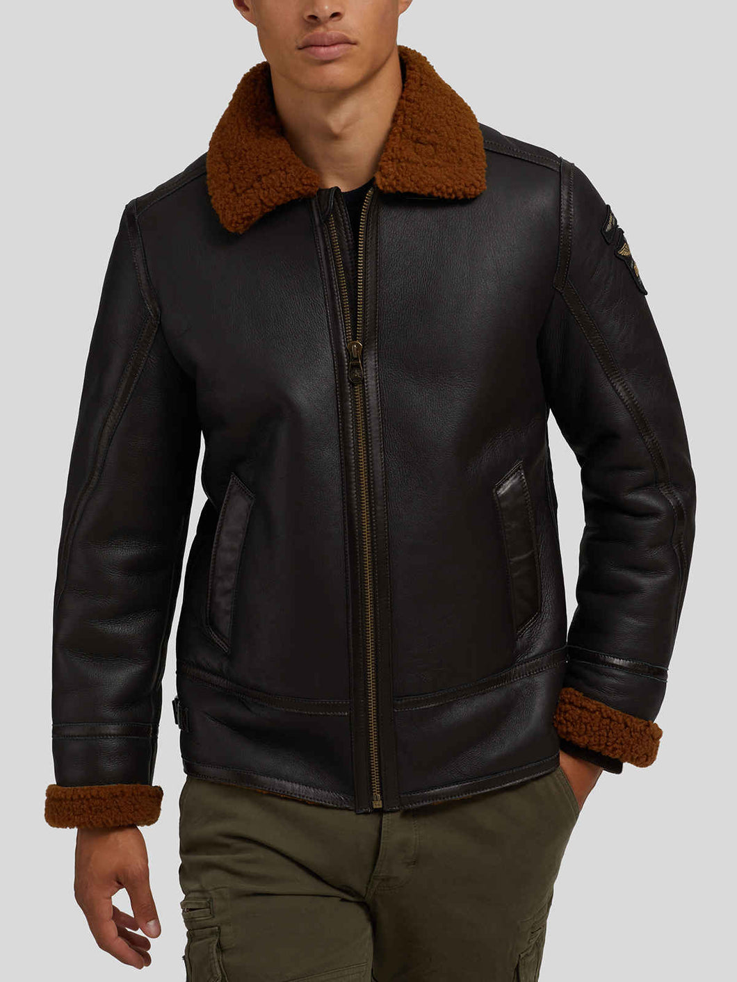 Mens Classy Natural Black Shearling Leather Jacket