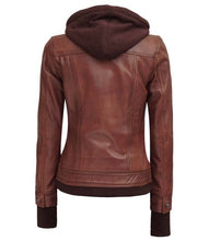 Load image into Gallery viewer, Women&#39;s Removable Hooded Bomber Leather Jacket
