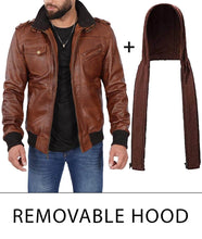 Load image into Gallery viewer, Mens Bomber Leather Removable Hood Jacket
