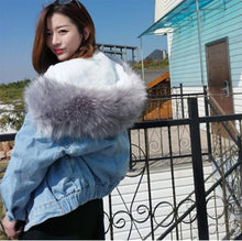 Load image into Gallery viewer, Blue Fur Collar Denim Jacket For Women
