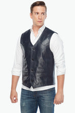Load image into Gallery viewer, Men&#39;s Genuine Leather Vest Navy Blue
