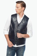 Load image into Gallery viewer, Men&#39;s Genuine Leather Vest Navy Blue
