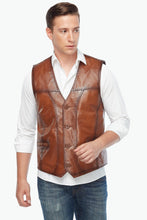 Load image into Gallery viewer, Pointed Tan Genuine Leather Vest – Boneshia
