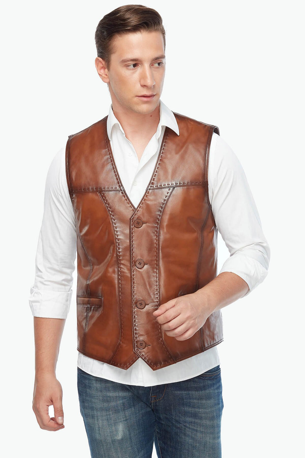 Pointed Tan Genuine Leather Vest – Boneshia