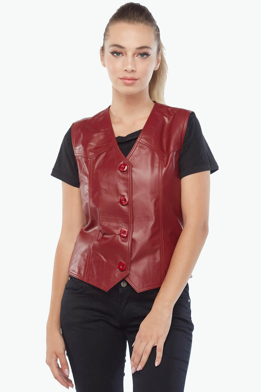 Genuine Leather Red Women's Leather Vest