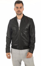 Load image into Gallery viewer, Men&#39;s Deep Black Bomber Leather Jacket
