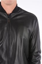 Load image into Gallery viewer, Leather Full Zip Bomber Black Jacket - Boneshia
