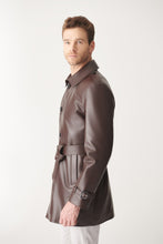 Load image into Gallery viewer, Mens Shiny Brown Mid-Length Leather Coat

