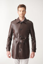 Load image into Gallery viewer, Mens Shiny Brown Mid-Length Leather Coat
