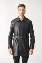 Load image into Gallery viewer, Mens Black Mid-Length Leather Coat
