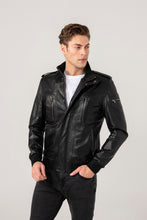Load image into Gallery viewer, Men Sports Black Leather Jacket - Boneshia
