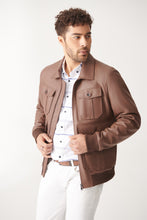 Load image into Gallery viewer, Classic Brown Bomber Leather Jacket for Men - Boneshia
