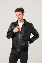 Load image into Gallery viewer, Sports Patterned Black Bomber Leather Jacket

