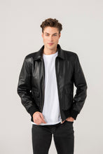 Load image into Gallery viewer, Sports Patterned Black Bomber Leather Jacket

