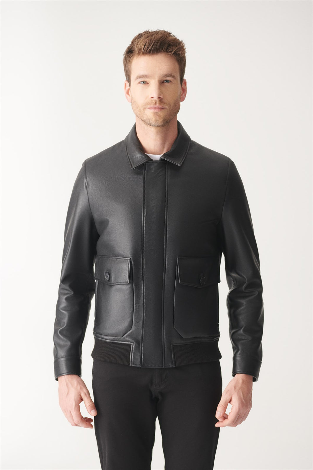 Black Bomber Leather Jacket for Men - Boneshia