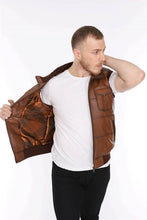 Load image into Gallery viewer, Men&#39;s Leather Vest Elastic Waist Tan Color
