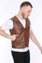 Load image into Gallery viewer, Men&#39;s Leather Vest Classic Tan Single Zipper Pocket
