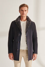 Load image into Gallery viewer, Mens Navy Blue Shearling Leather Coat
